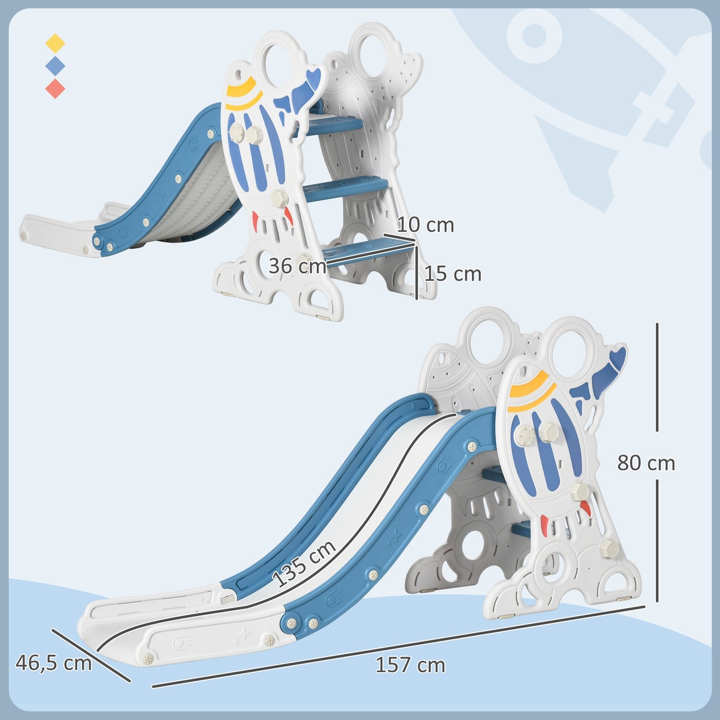 Rocket-Themed Kids Slide with Non-Slip Ladder, 30kg Capacity