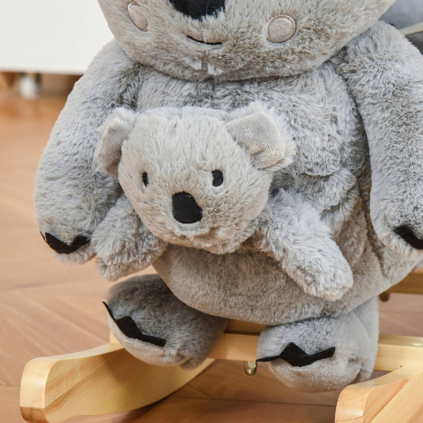 Koala swing toy for toddlers, gray plush and wood