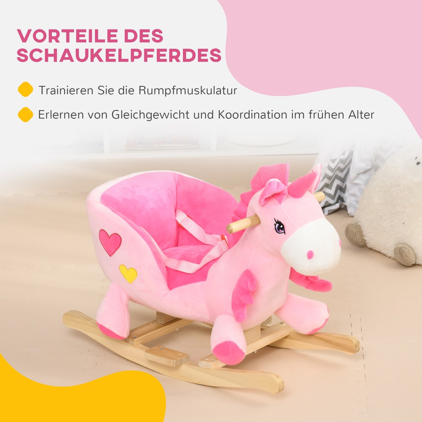 Unicorn rocking chair with music & footrest for children 1.5-3Y