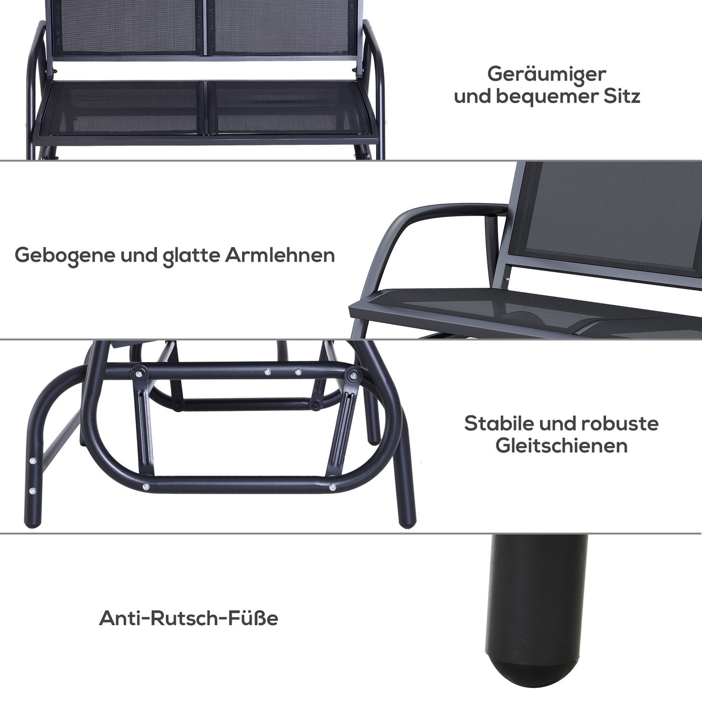 Black Metal Garden Swing - 2-seater, 120 x 70 x 88 cm