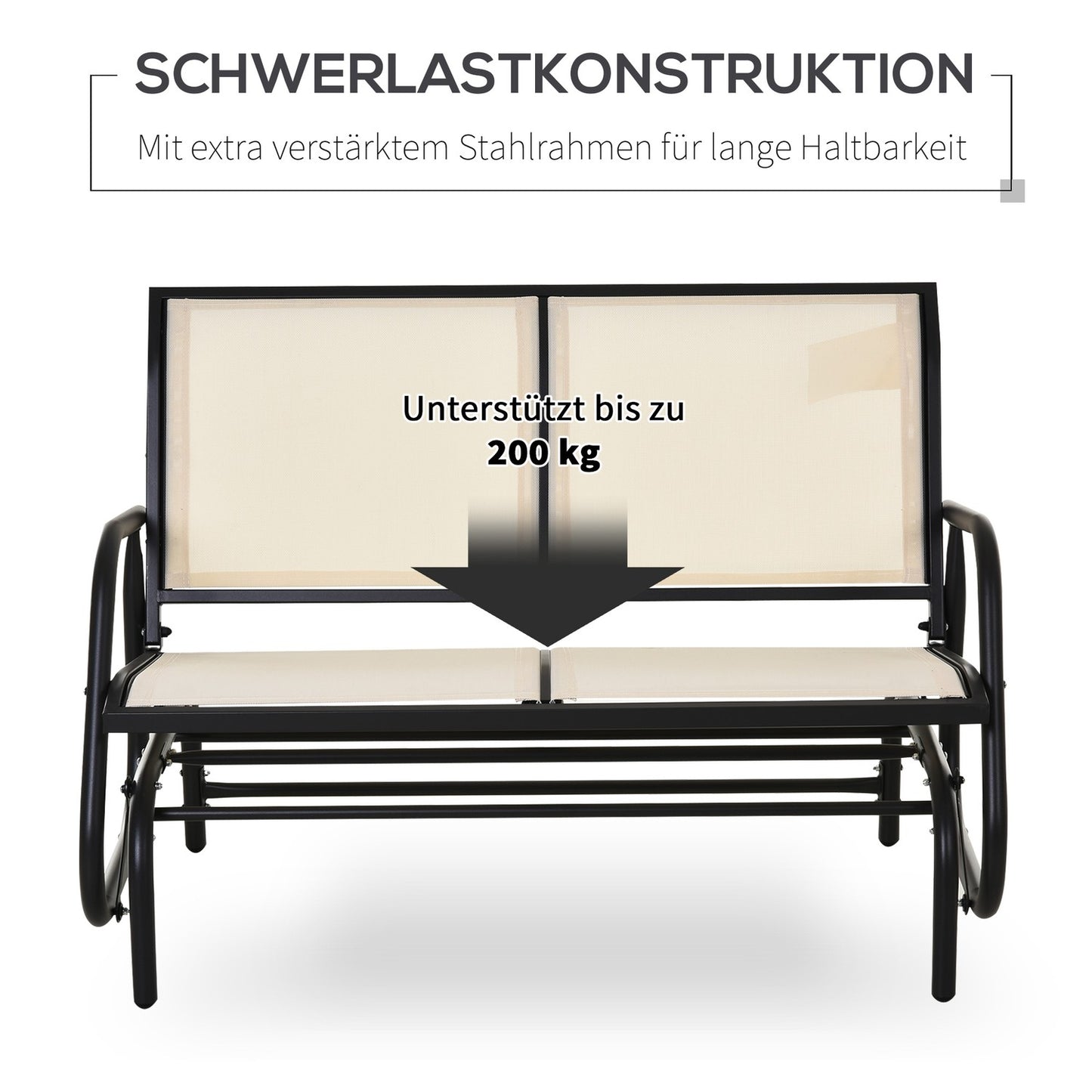 Metal 2-seat rocking bench - Black & Beige 120x70x85 cm