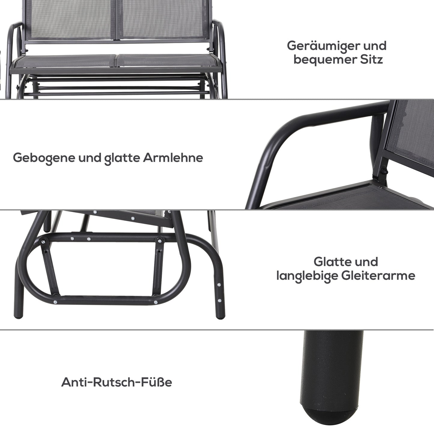 Garden rocking chair, Metal Rocking Love Seat, Gray 120 x 70 x 85 cm