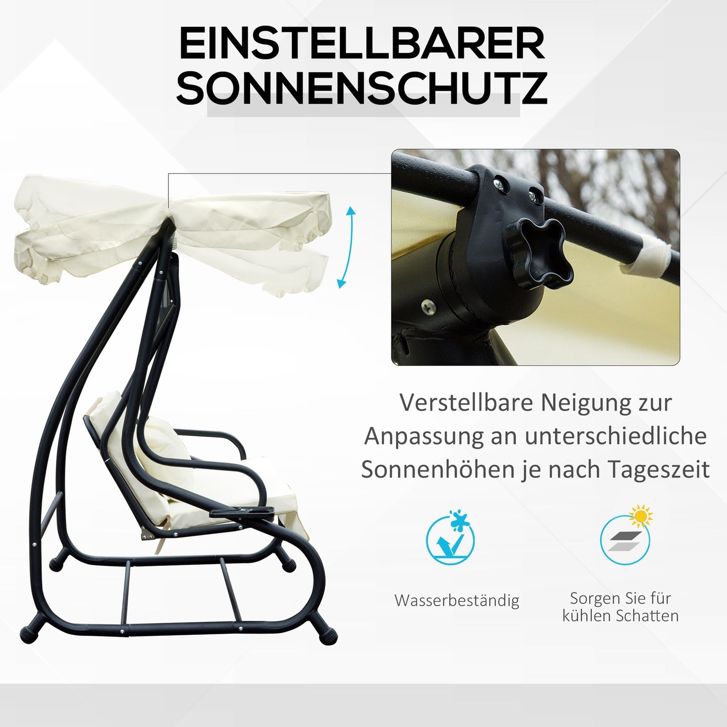 3-seat rocking chair with adjustable roof, cream