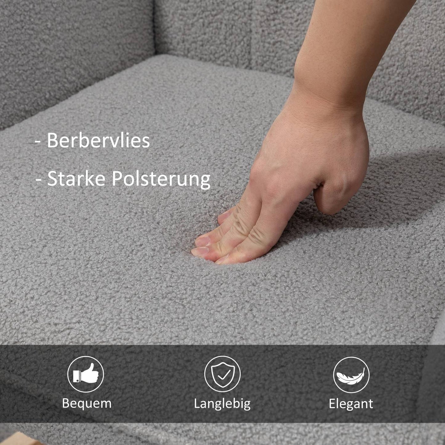 Light gray Berber fleece armchair, 120 kg capacity