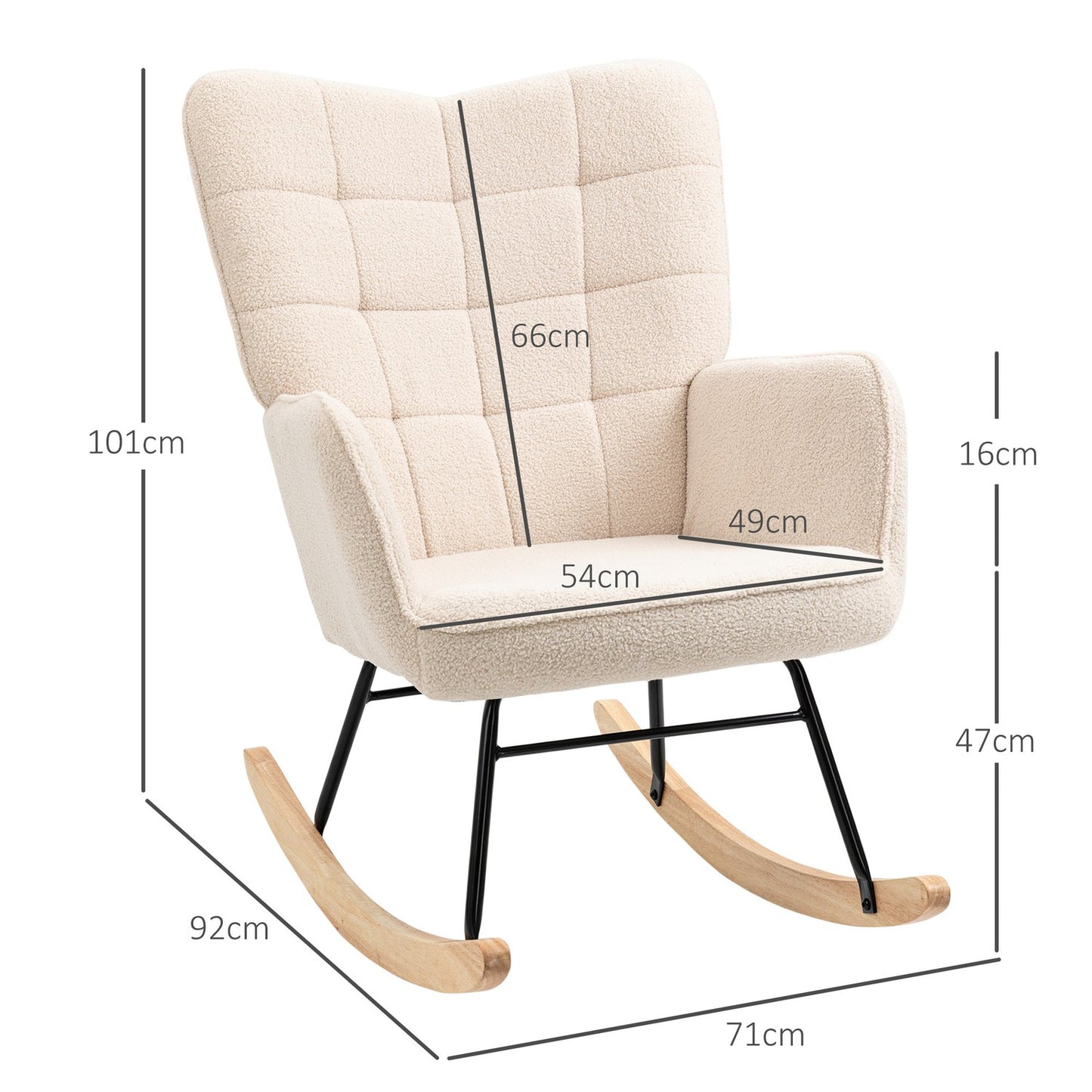 Beige berber fleece rocking chair - 120 kg capacity, bedroom