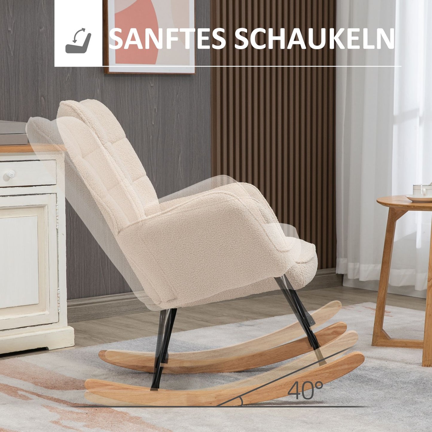 Beige berber fleece rocking chair - 120 kg capacity, bedroom
