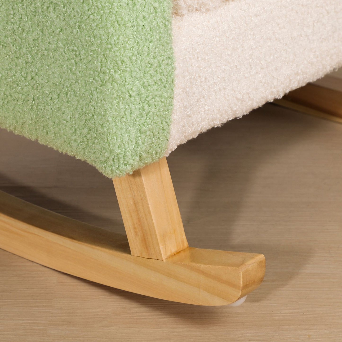 Green Lambskin Rocking Sofa for Kids - Eucalyptus Wood, Age 3+