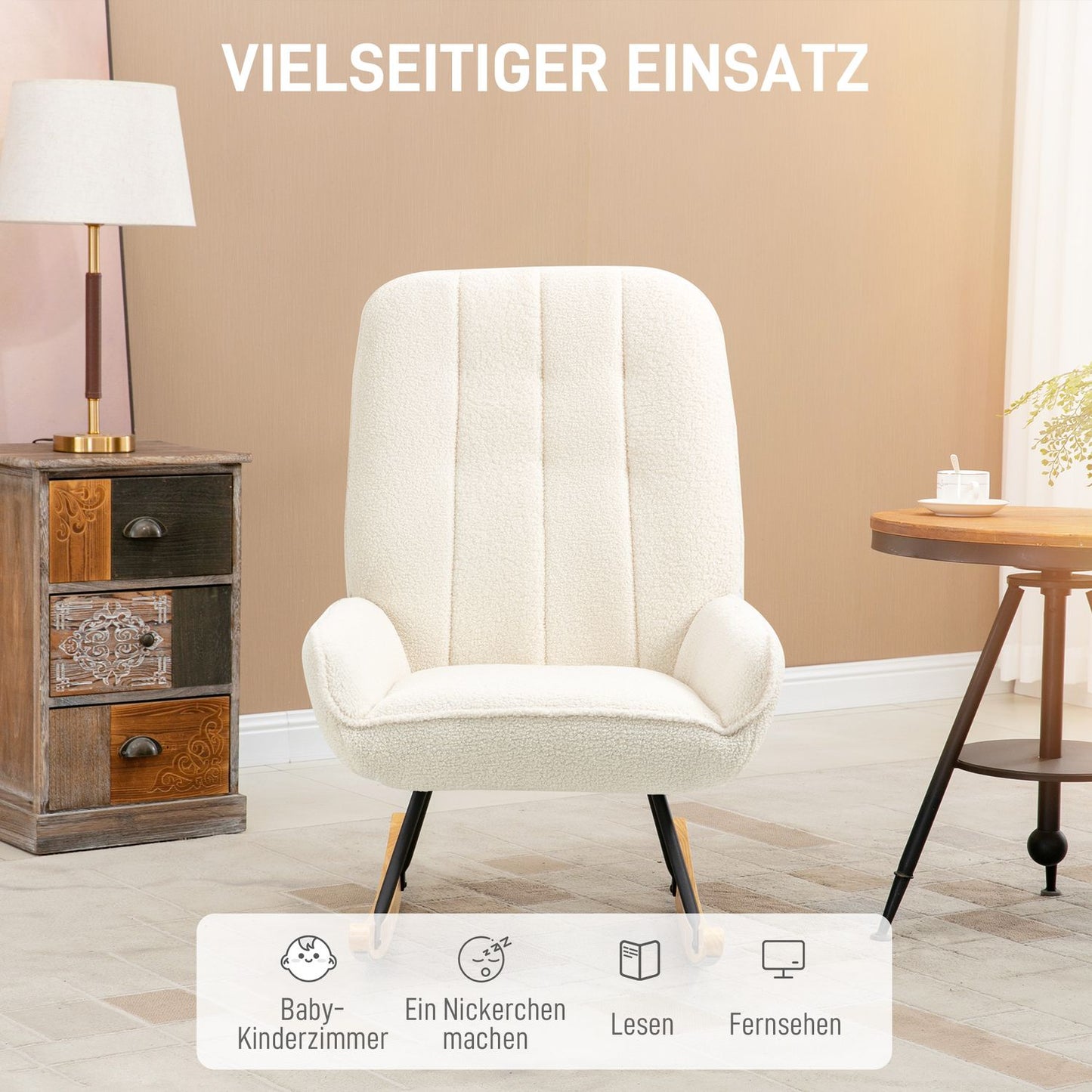 Rocking Chair With Sherpa Fleece, For Bedroom