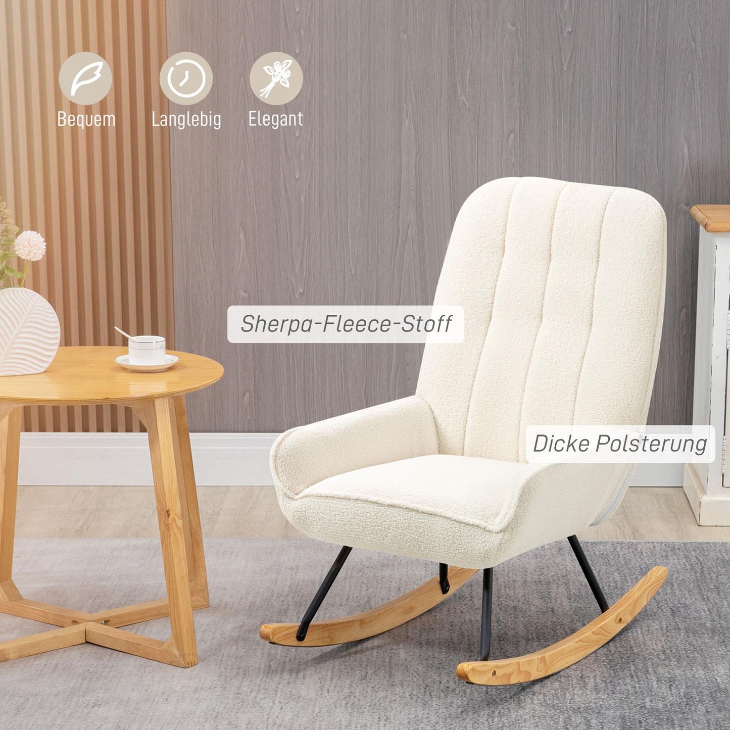 Rocking Chair With Sherpa Fleece, For Bedroom