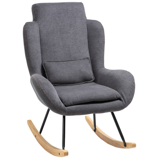 Dark gray rocking chair in linen - rubber wood, 90-135° tilt