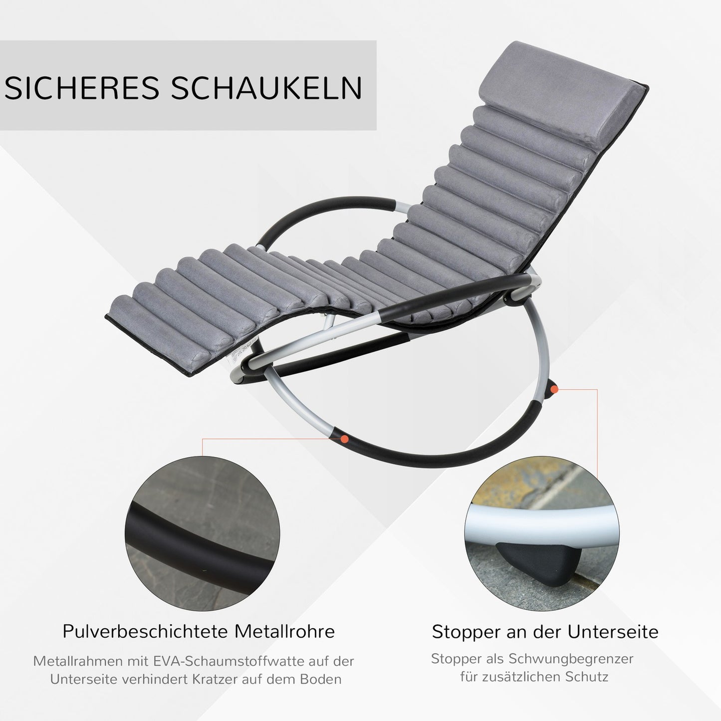 Ergonomic garden rocking chair in metal - dark grey, 145x74x88 Cm