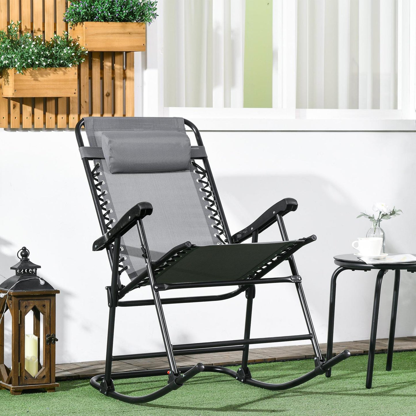 Folding garden rocking chair with cushion, capacity 120 kg