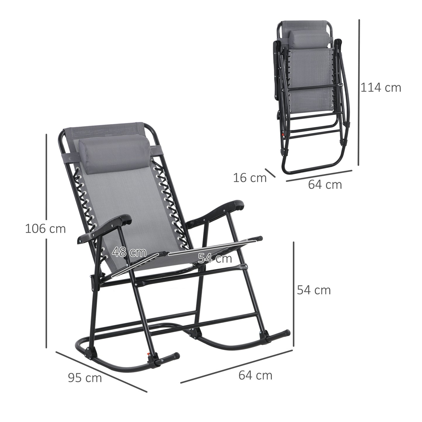 Folding garden rocking chair with cushion, capacity 120 kg