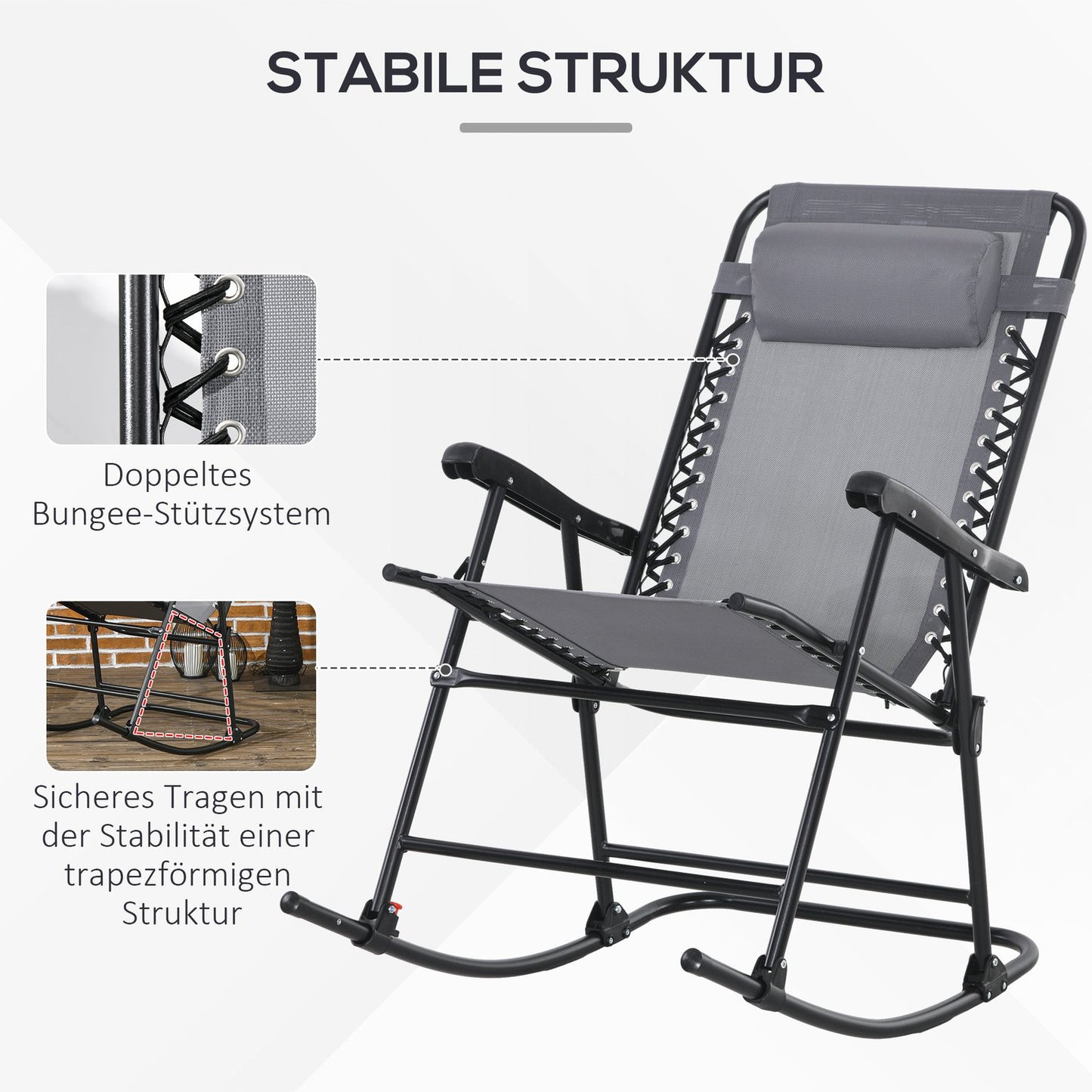 Folding garden rocking chair with cushion, capacity 120 kg