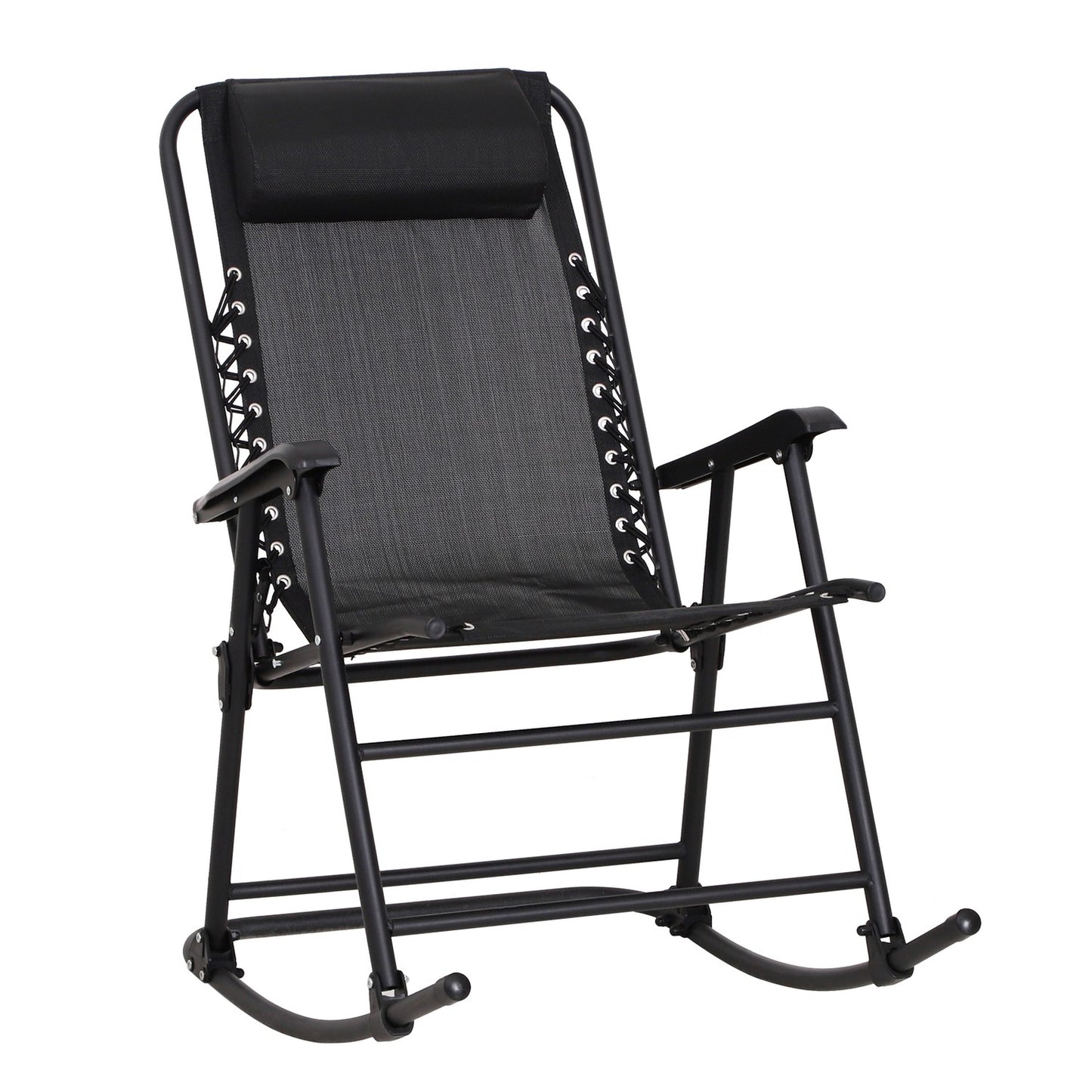 Folding rocking chair in black steel with cushion - 120 kg capacity