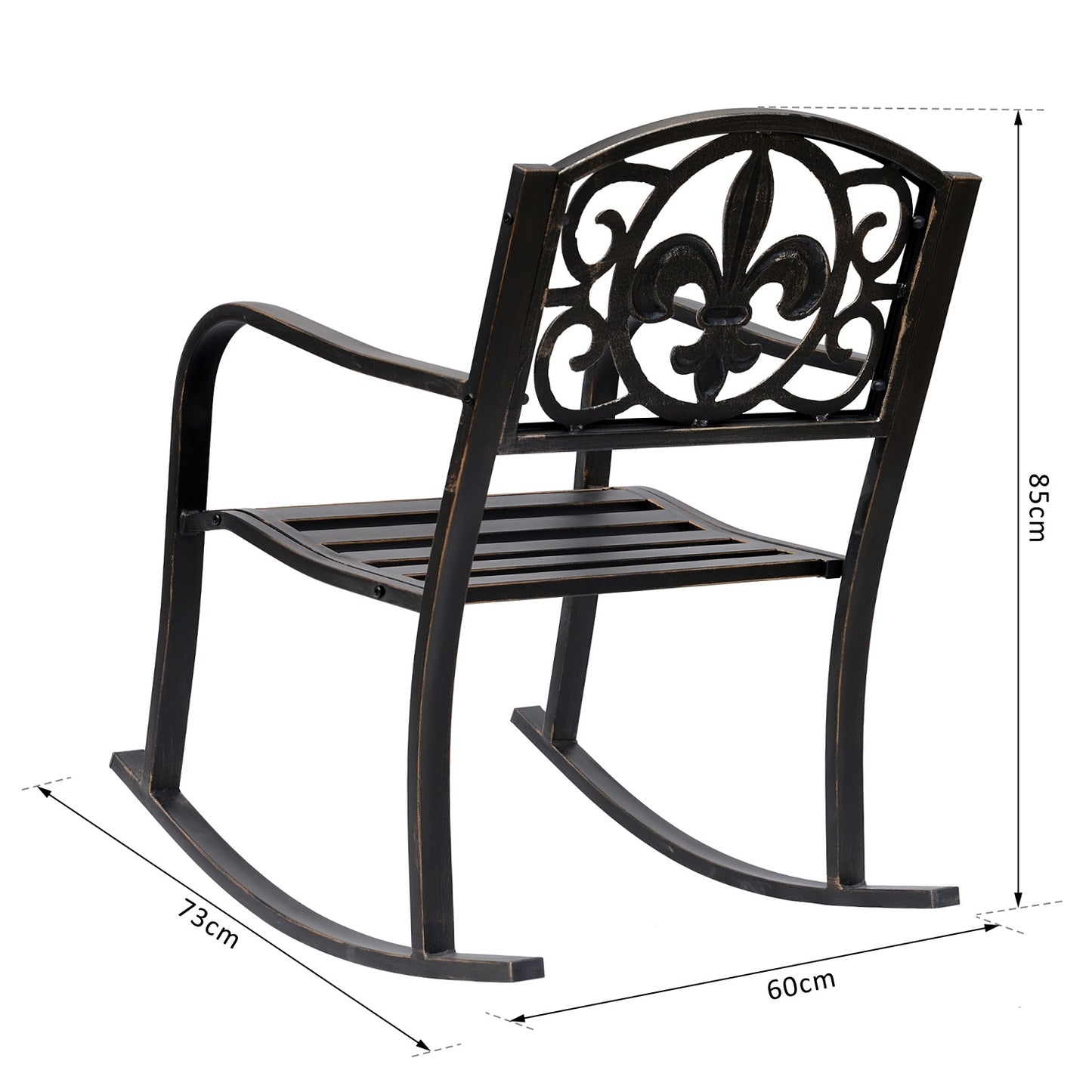 Antique metal rocking chair - bronze finish for garden