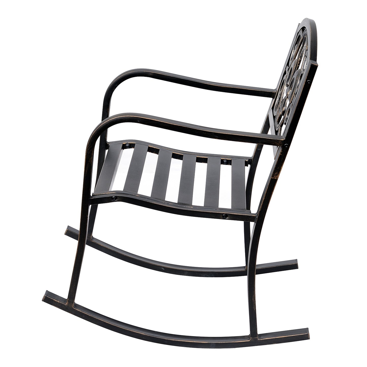 Antique metal rocking chair - bronze finish for garden