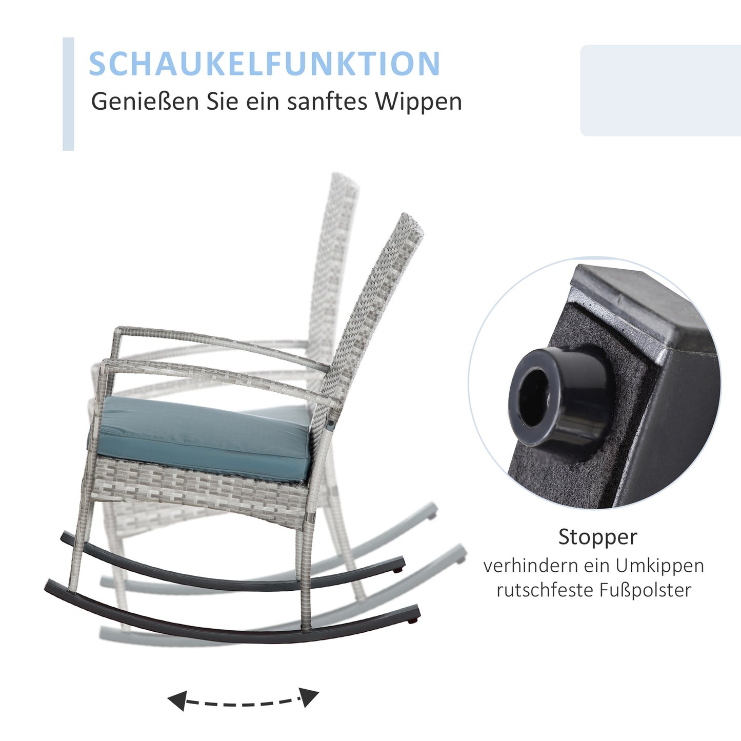 Gray polyrattan garden rocking chair with cushions