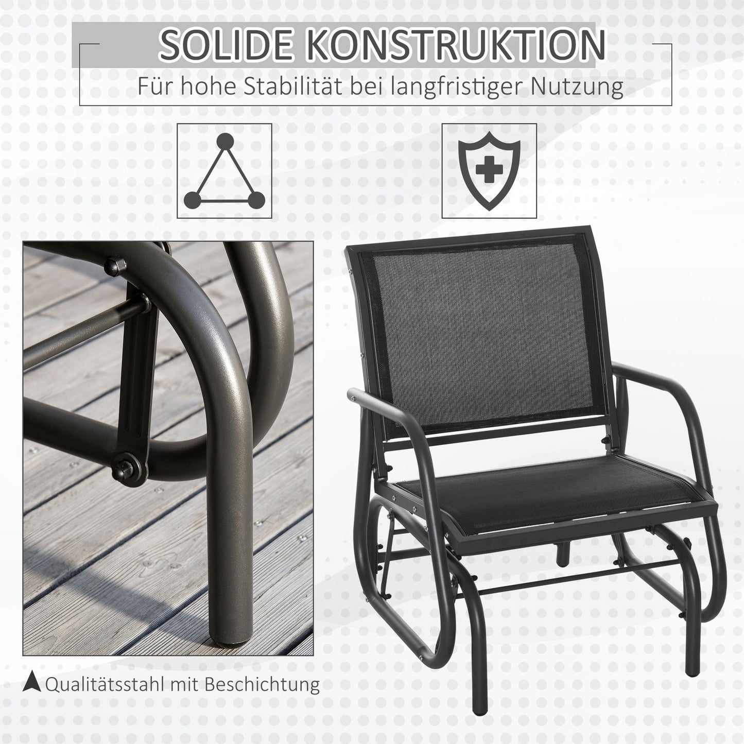 Garden rocking chair in black metal for patio or balcony