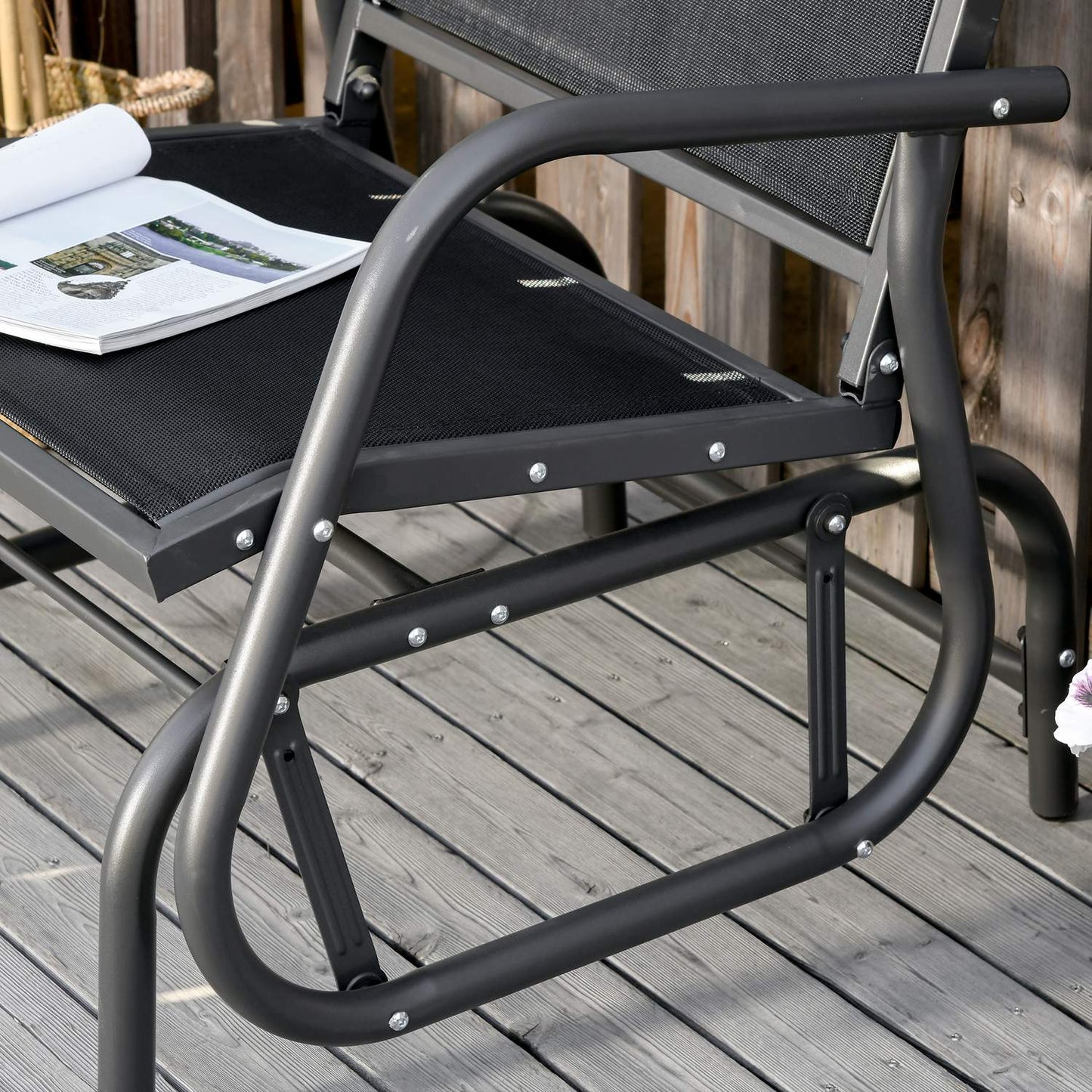 Garden rocking chair in black metal for patio or balcony
