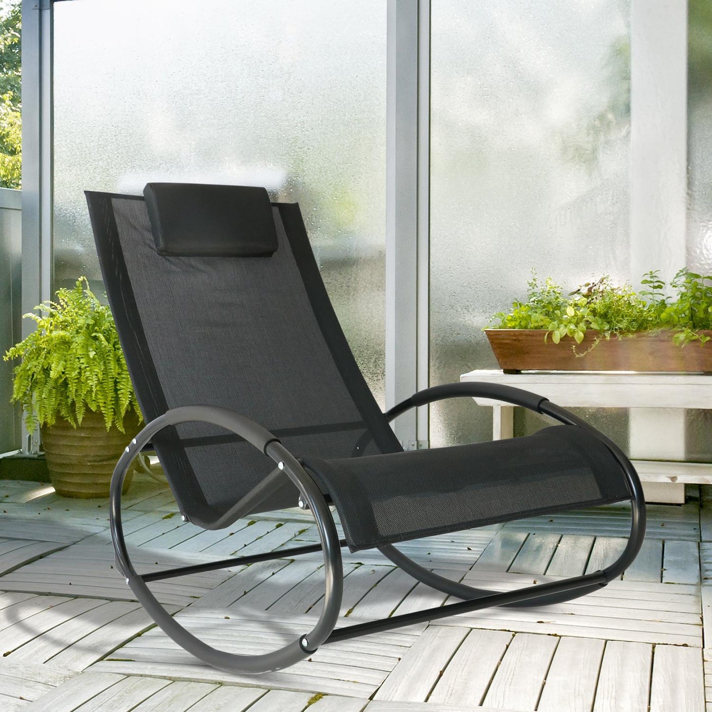 Rocking chair, weatherproof steel, 120 kg capacity, black