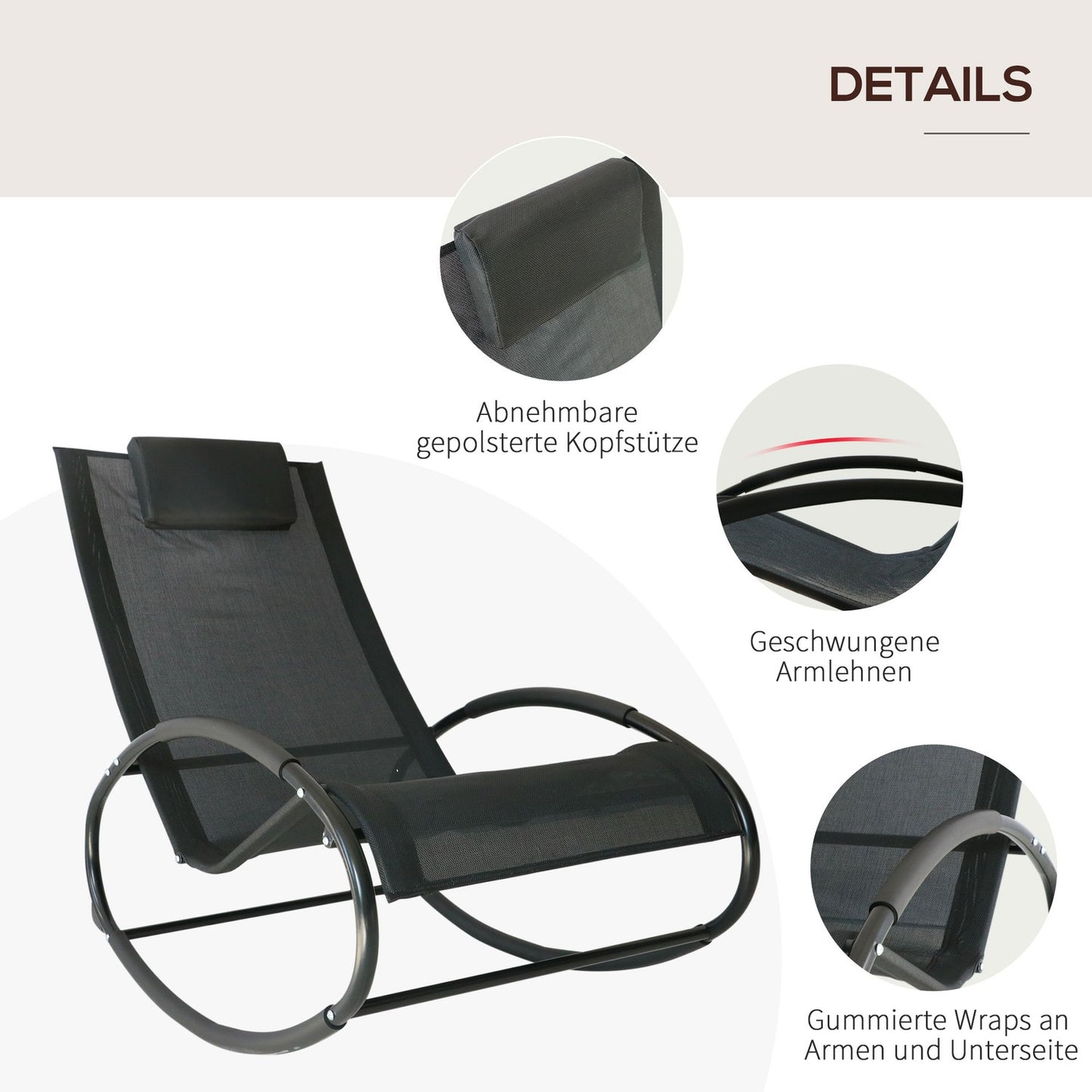 Rocking chair, weatherproof steel, 120 kg capacity, black