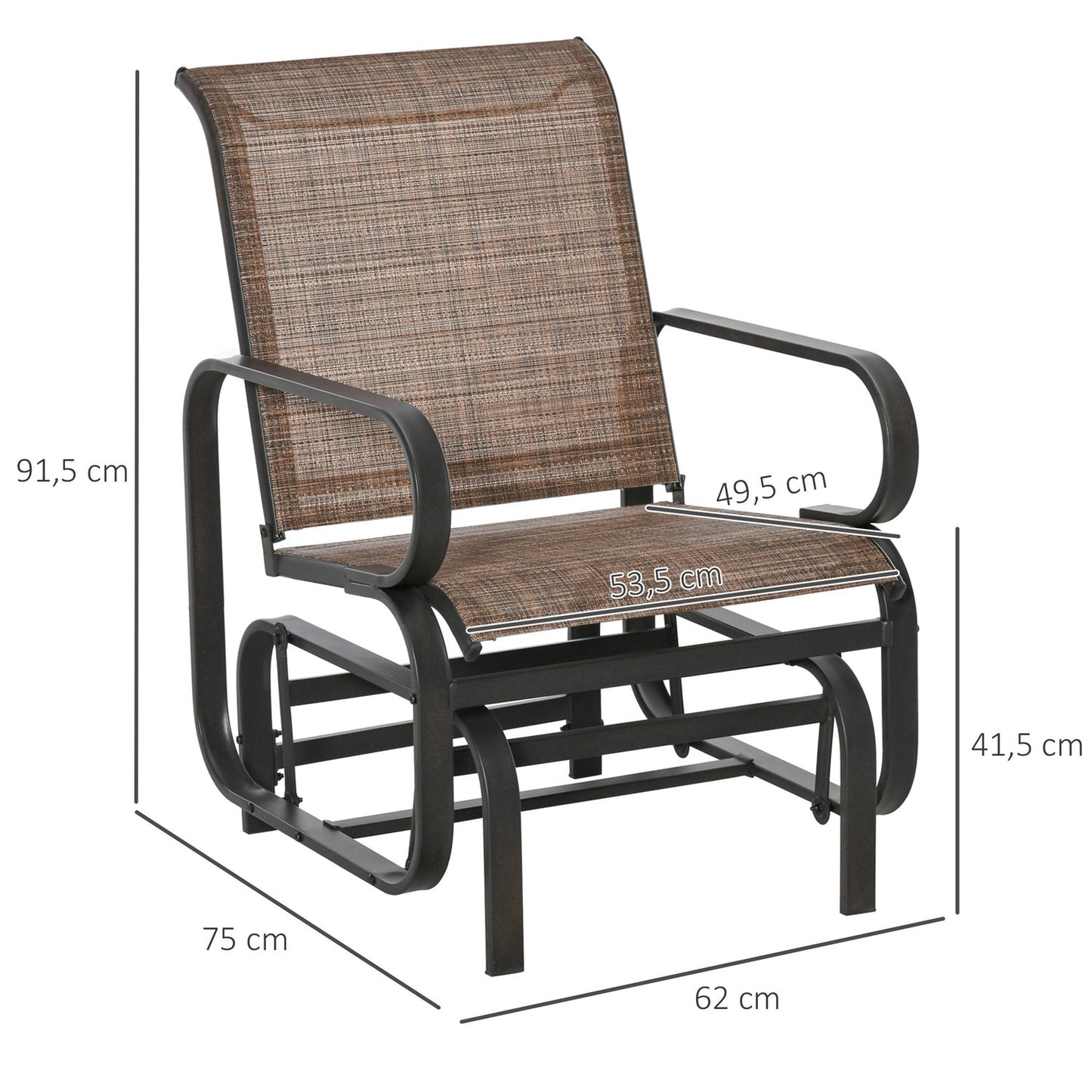 Garden Swing rocking chair, steel frame, brown text line