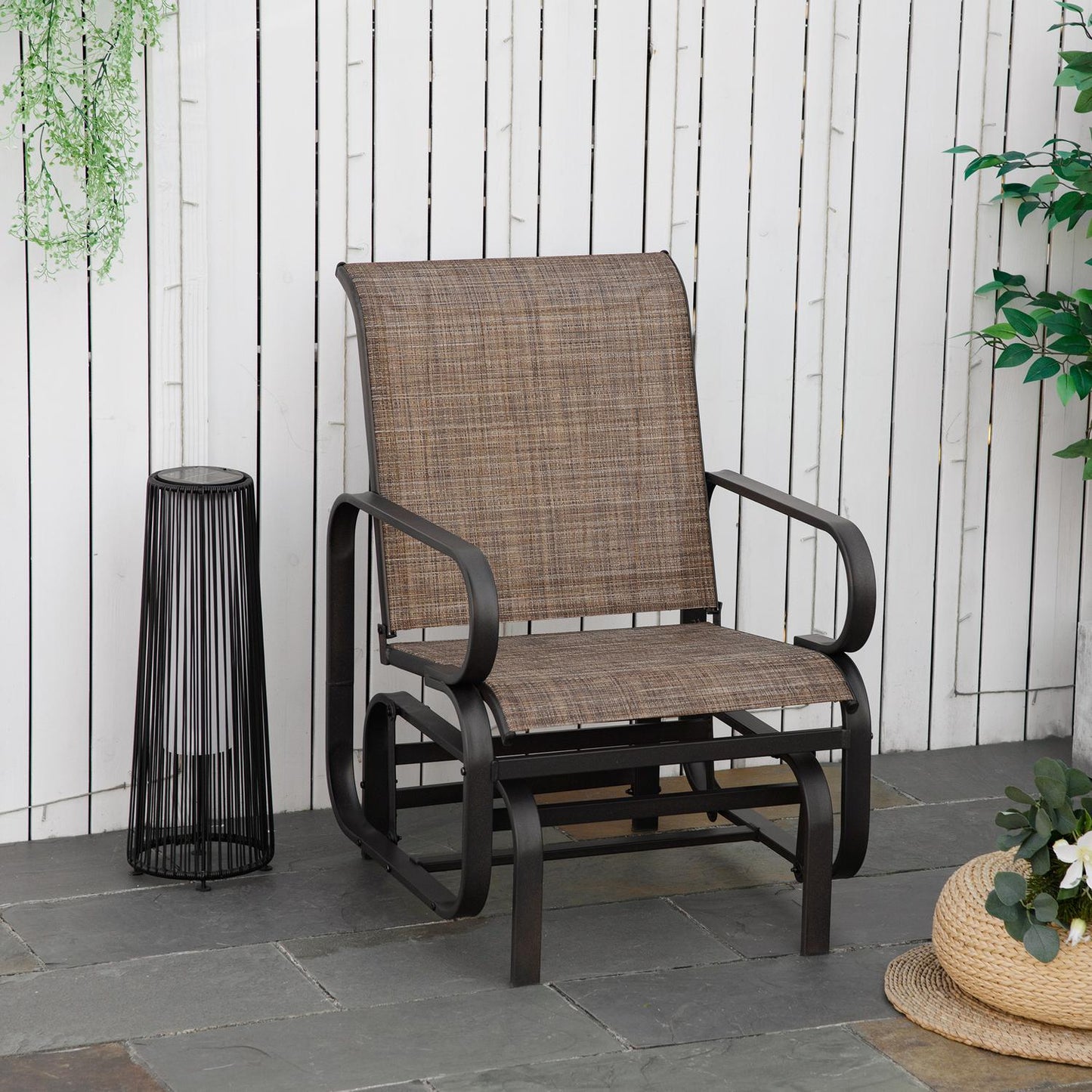 Garden Swing rocking chair, steel frame, brown text line