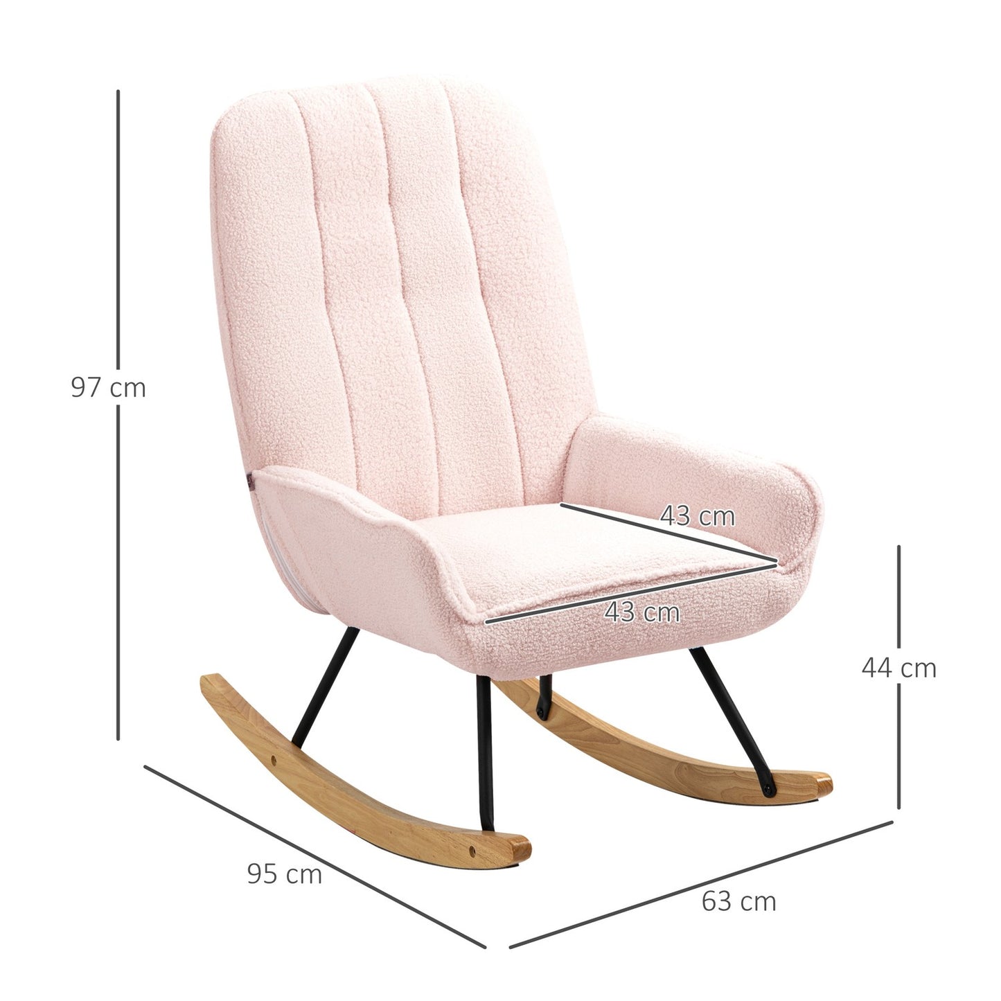 Pink Sherpa Fleece rocking chair, padded, 150 kg capacity