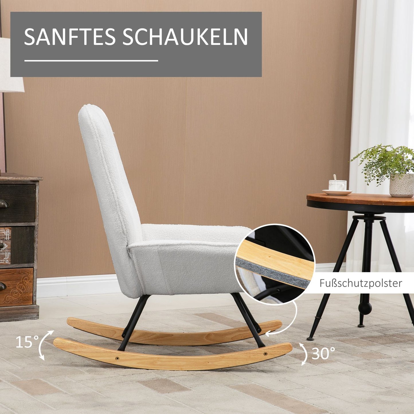 Rocking chair in gray sherpa fleece - padded for relaxation