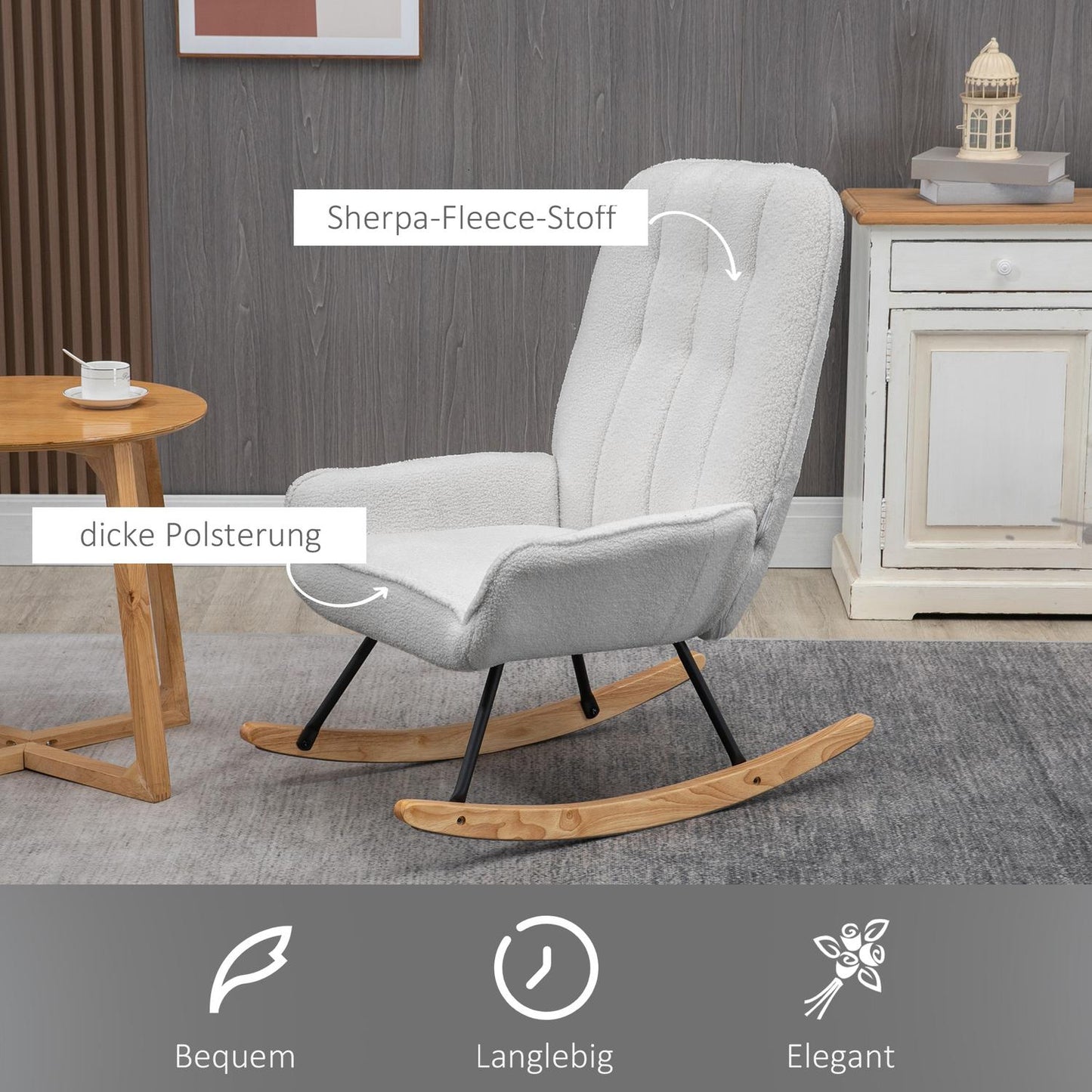 Rocking chair in gray sherpa fleece - padded for relaxation