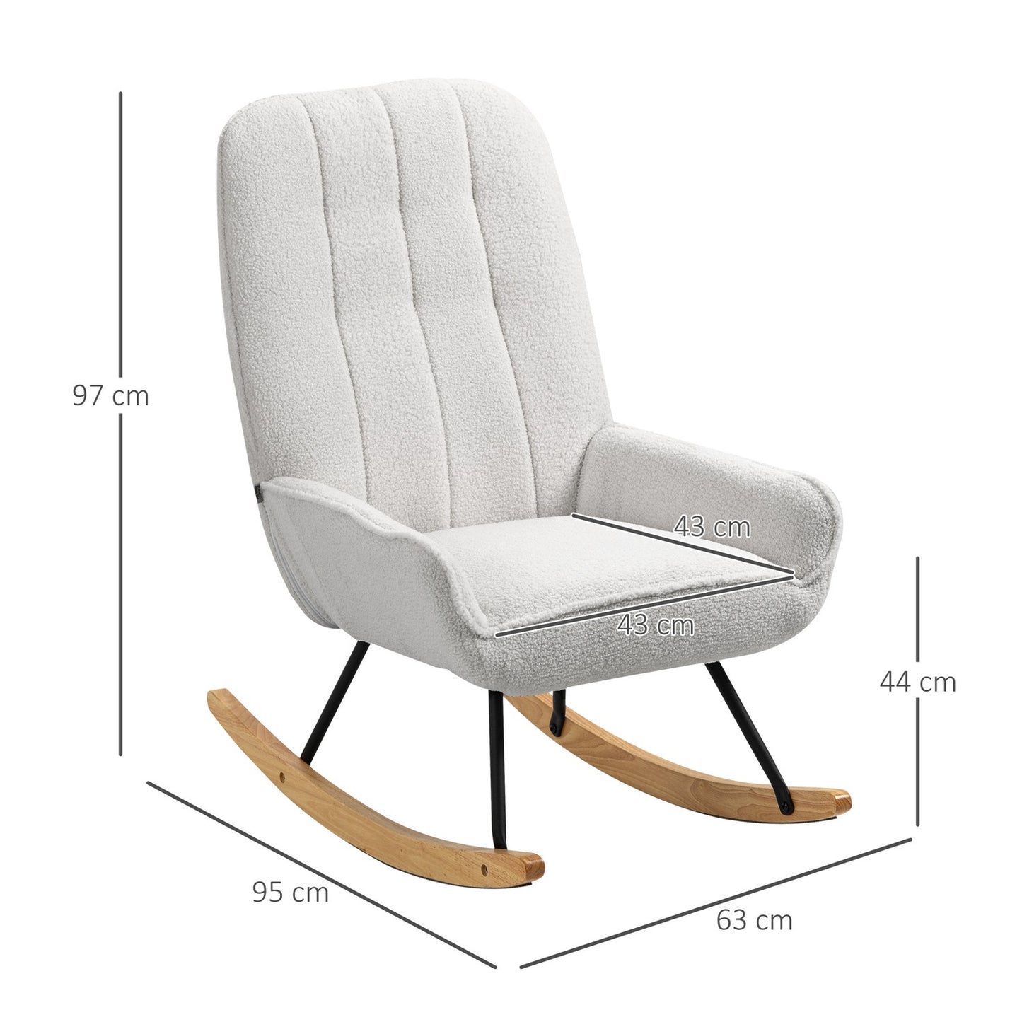 Rocking chair in gray sherpa fleece - padded for relaxation