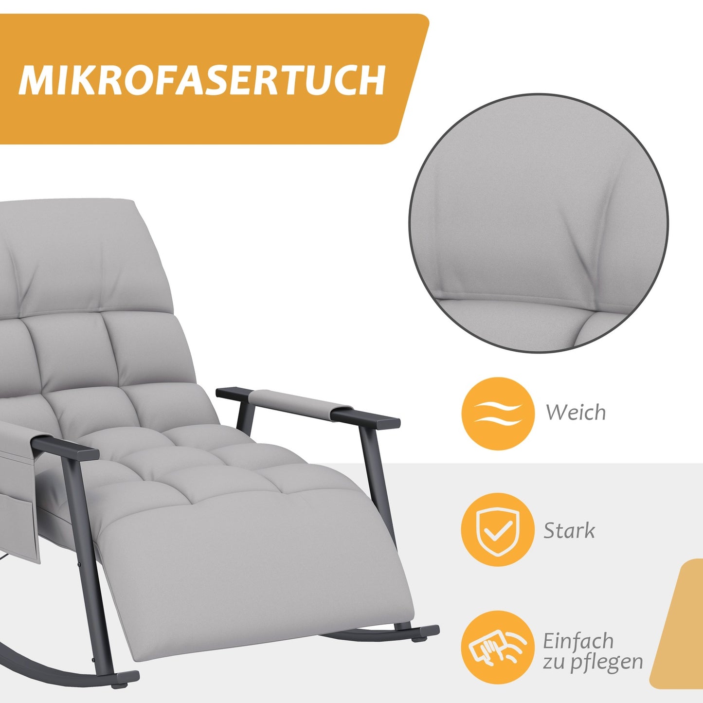 Rocking chair microfiber gray with footrest, adjustable backrest