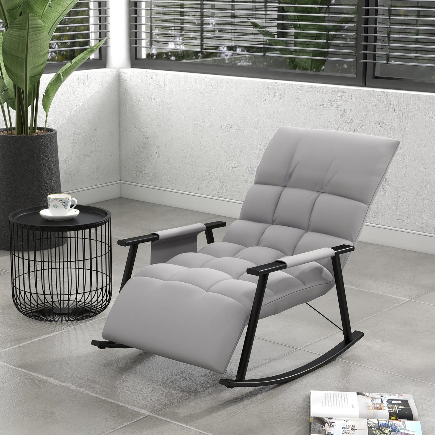Rocking chair microfiber gray with footrest, adjustable backrest