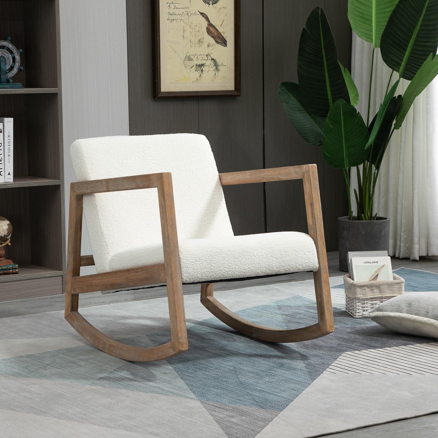 Cream White Rubberwood rocking chair - padded comfort
