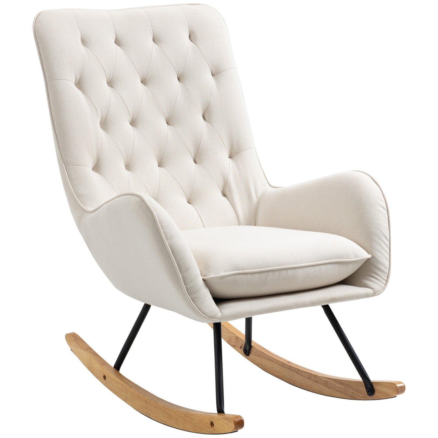 Creamy white rocking chair - Linen metal, 69 x 90 x 100 cm