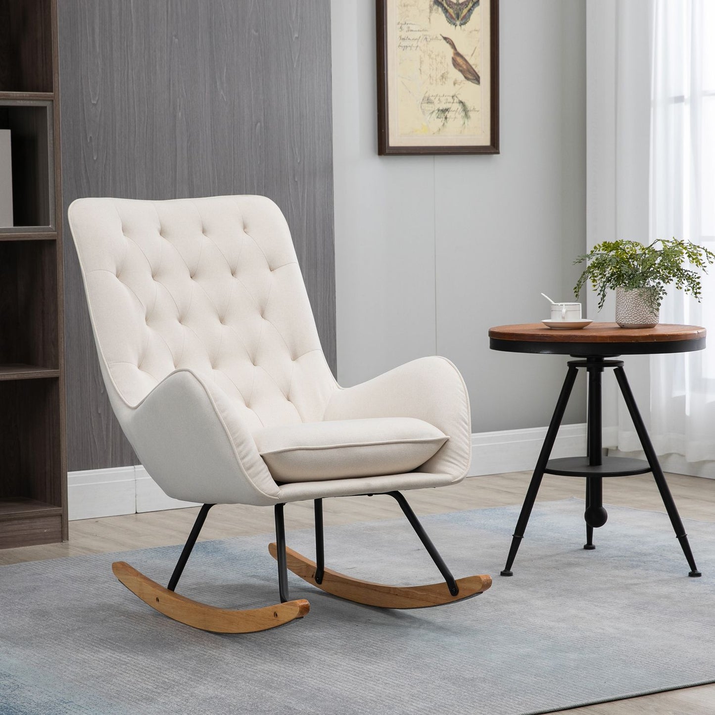 Creamy white rocking chair - Linen metal, 69 x 90 x 100 cm