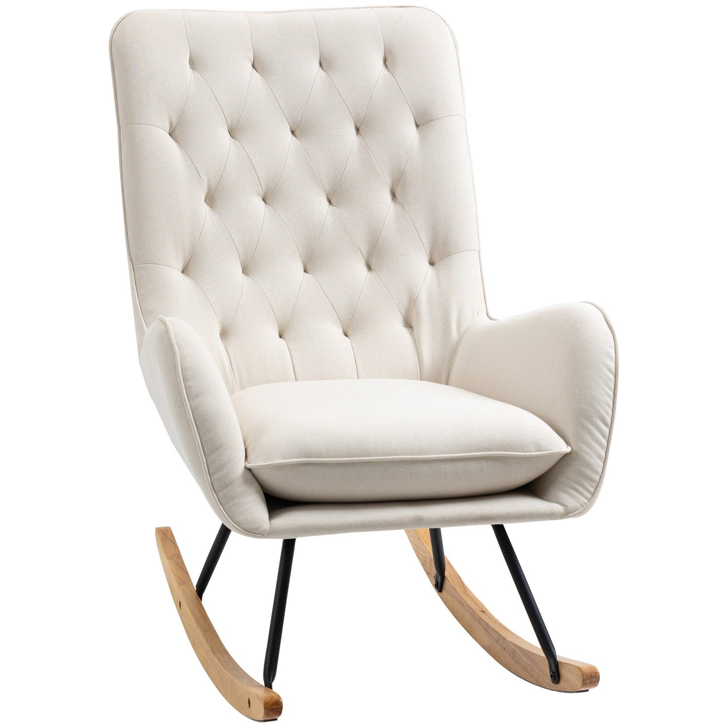 Creamy white rocking chair - Linen metal, 69 x 90 x 100 cm