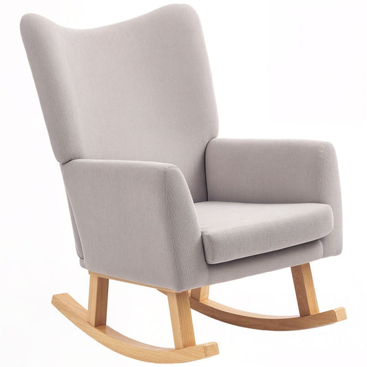 Rocking Chair, Retro Design, Corduroy, Rubberwood, Light Grey