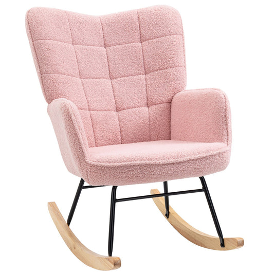 Pink rocking chair imitation lambskin - Holds up to 120 kg