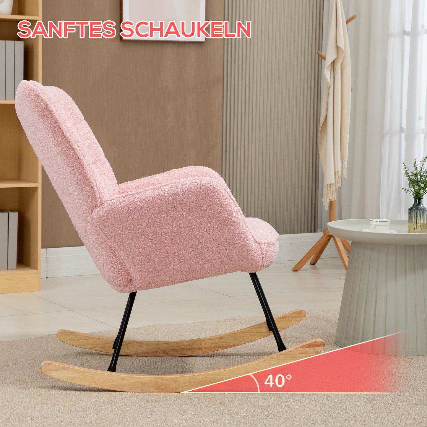 Pink rocking chair imitation lambskin - Holds up to 120 kg