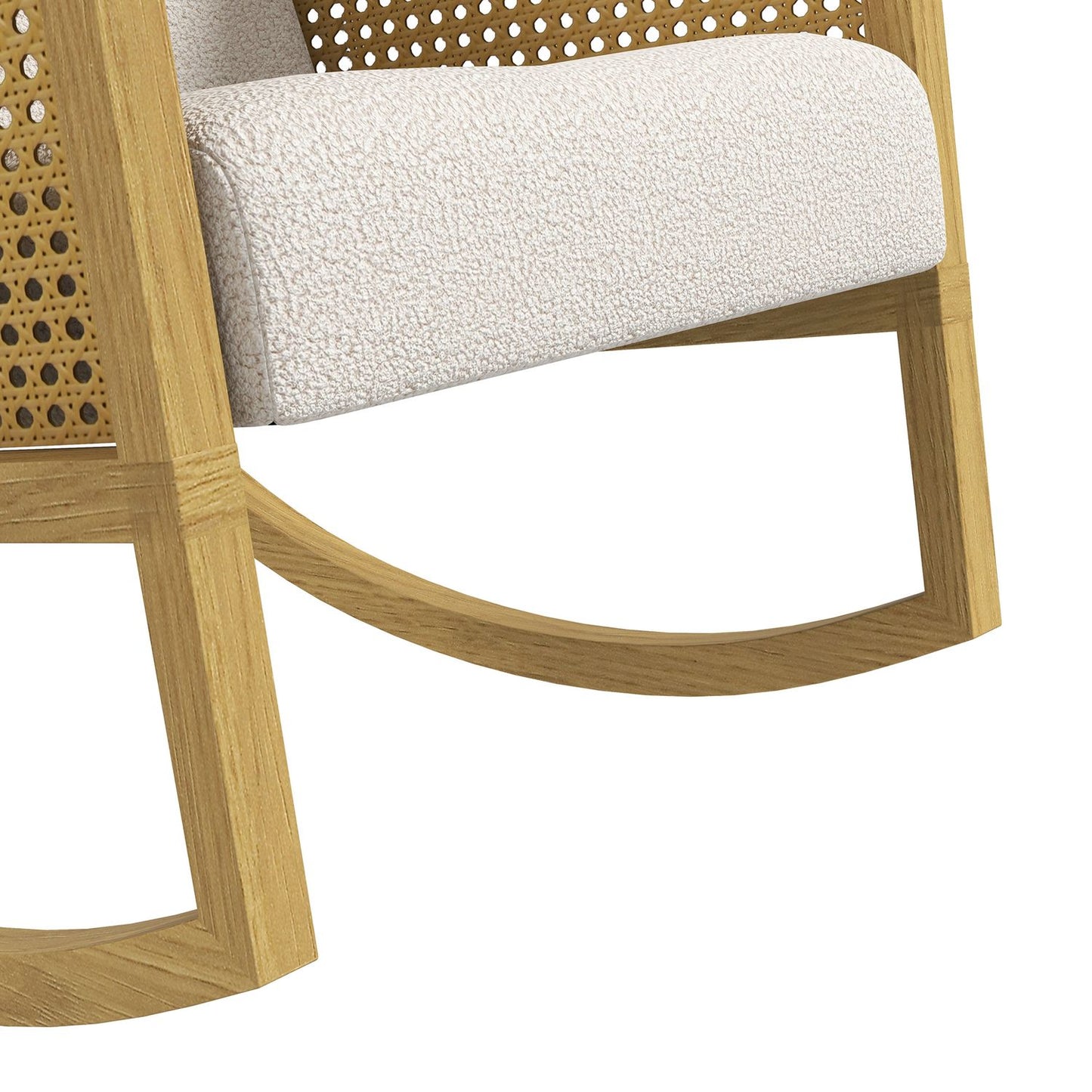 Rocking chair with soft cushions and rattan decor