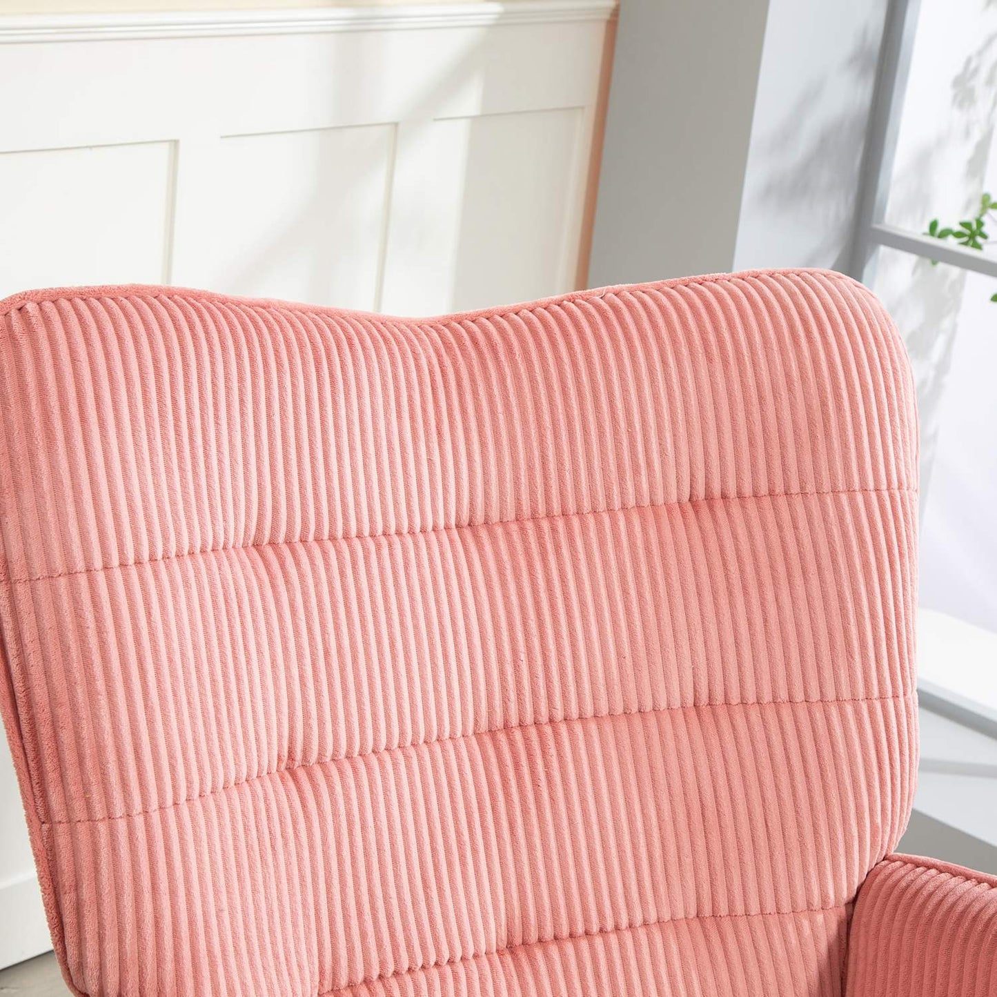 Pink rocking chair with armrests - wooden runners, relaxation
