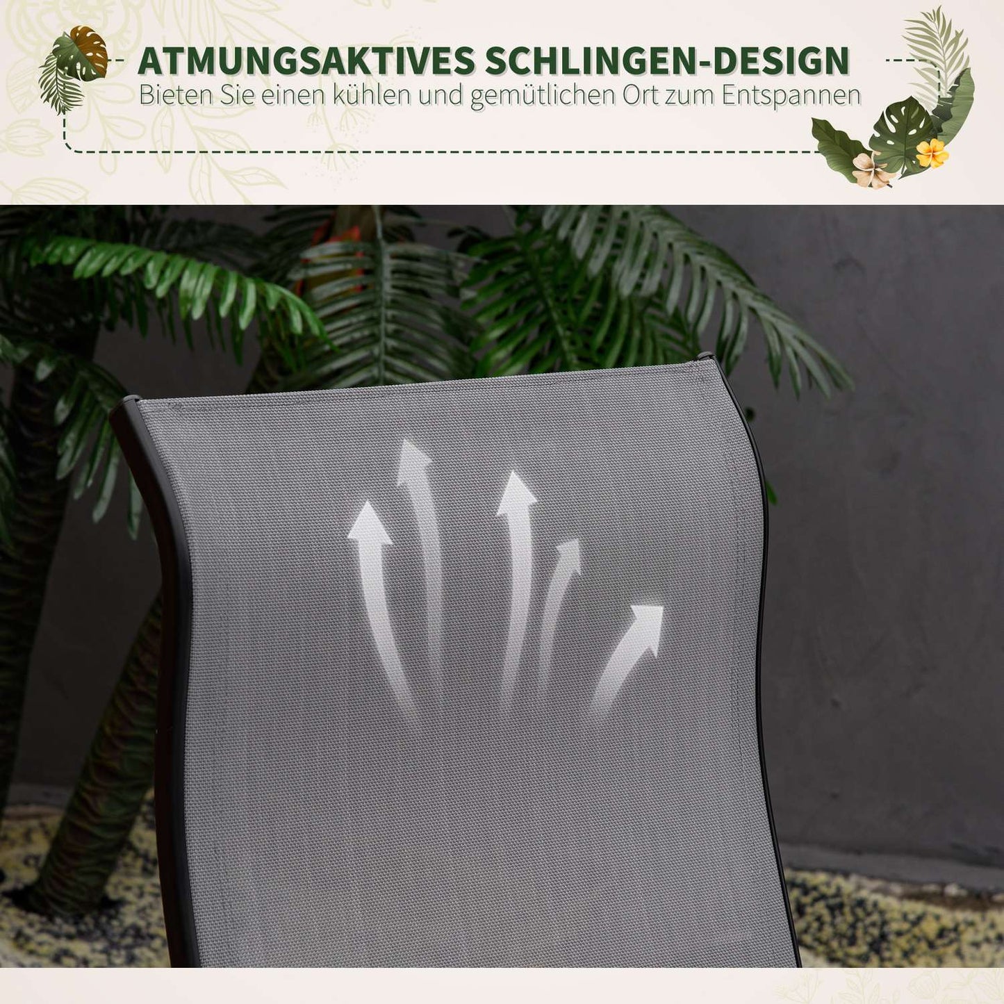 Gray adjustable garden rocking chair with footrest, capacity 160 kg