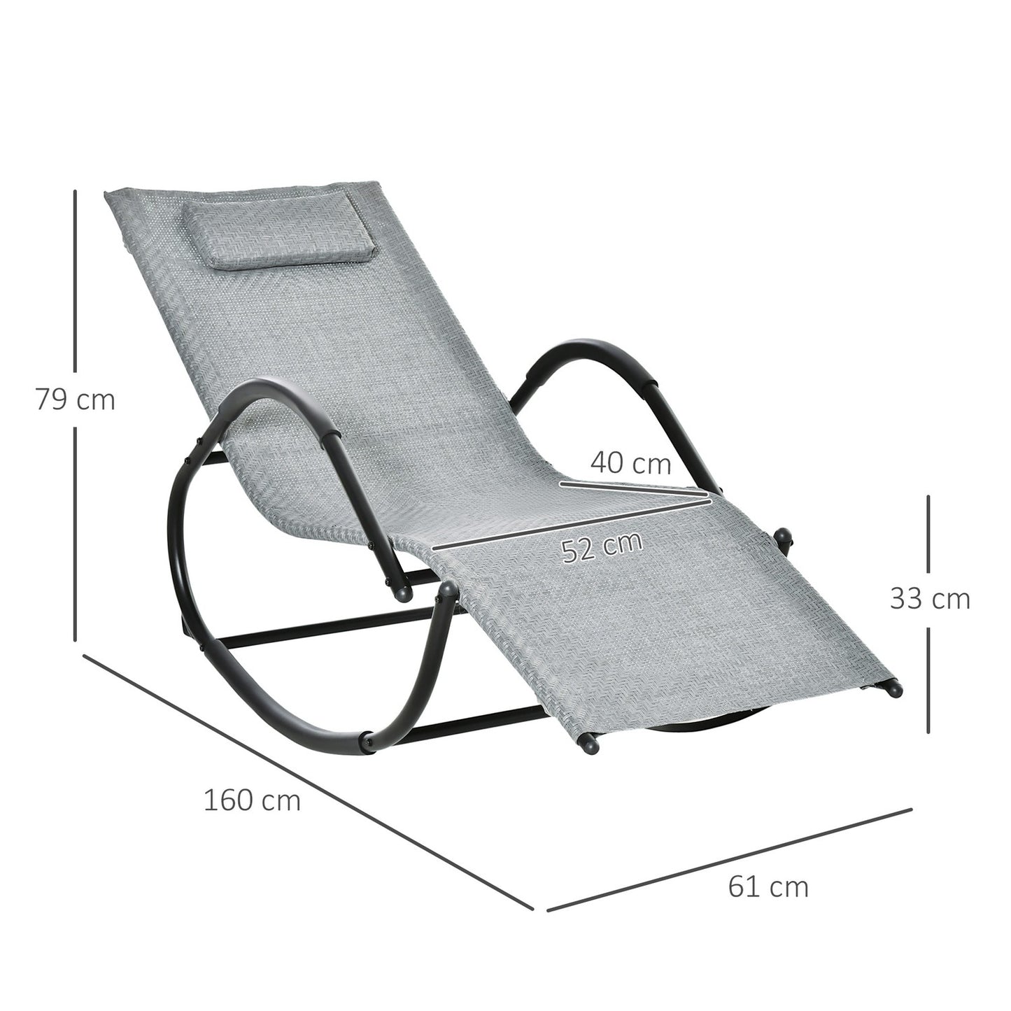 Rocking chair with cushion, gray text line, 160 kg capacity