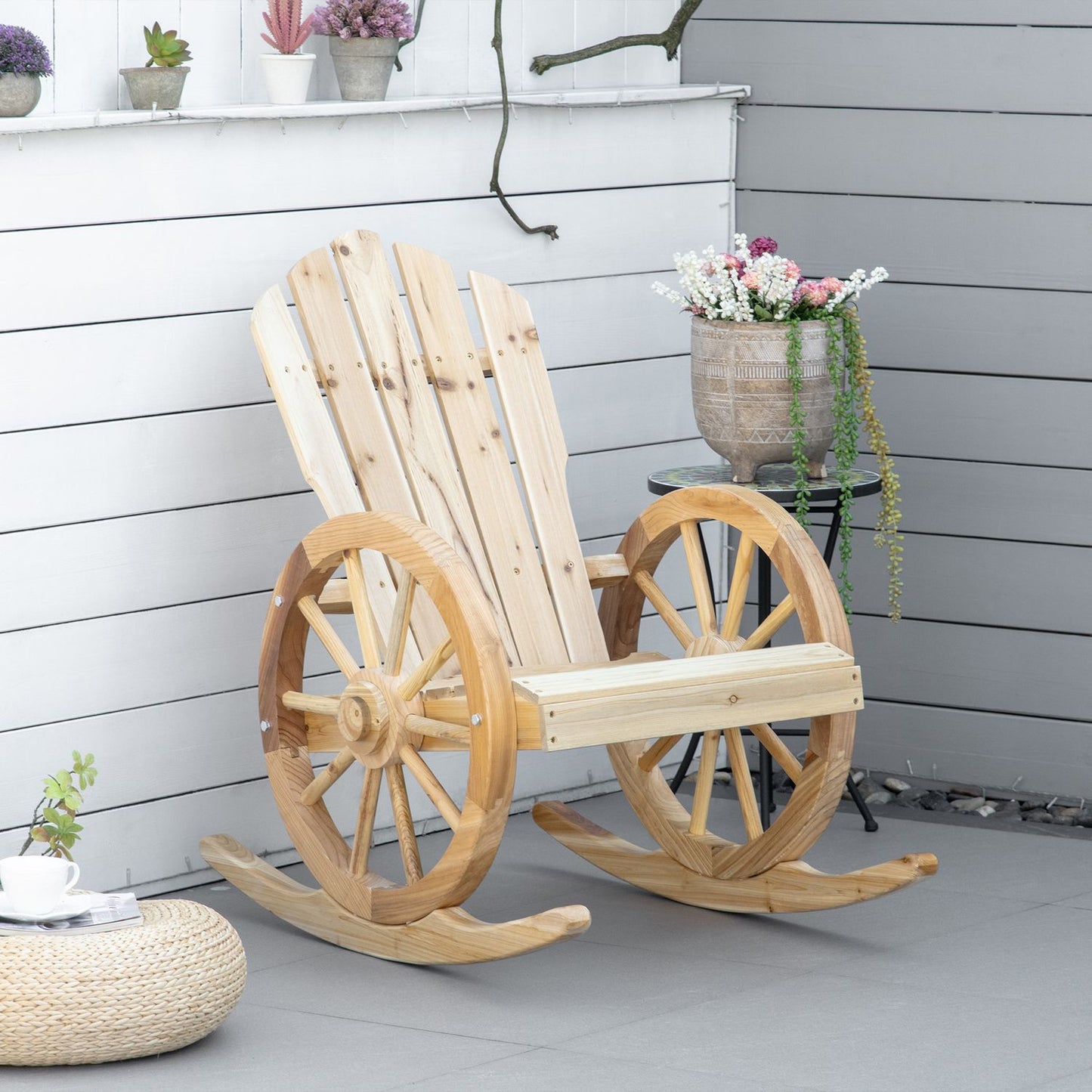 Rustic rocking chair in solid wood for garden, 68x88x92 cm
