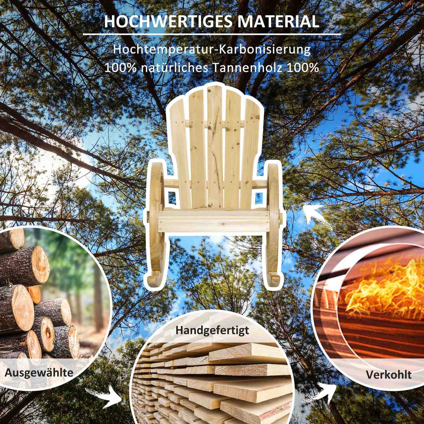 Rustic rocking chair in solid wood for garden, 68x88x92 cm