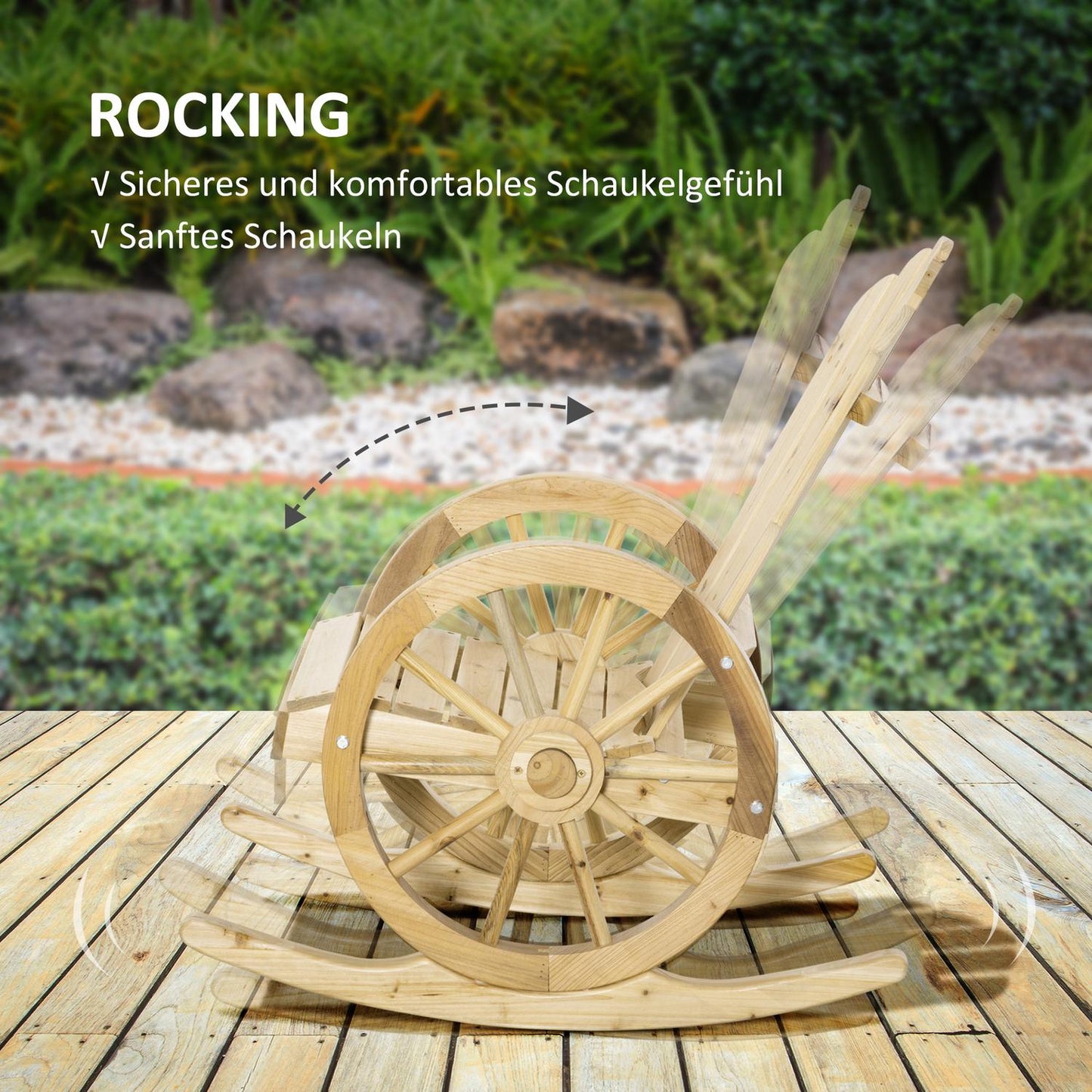 Rustic rocking chair in solid wood for garden, 68x88x92 cm