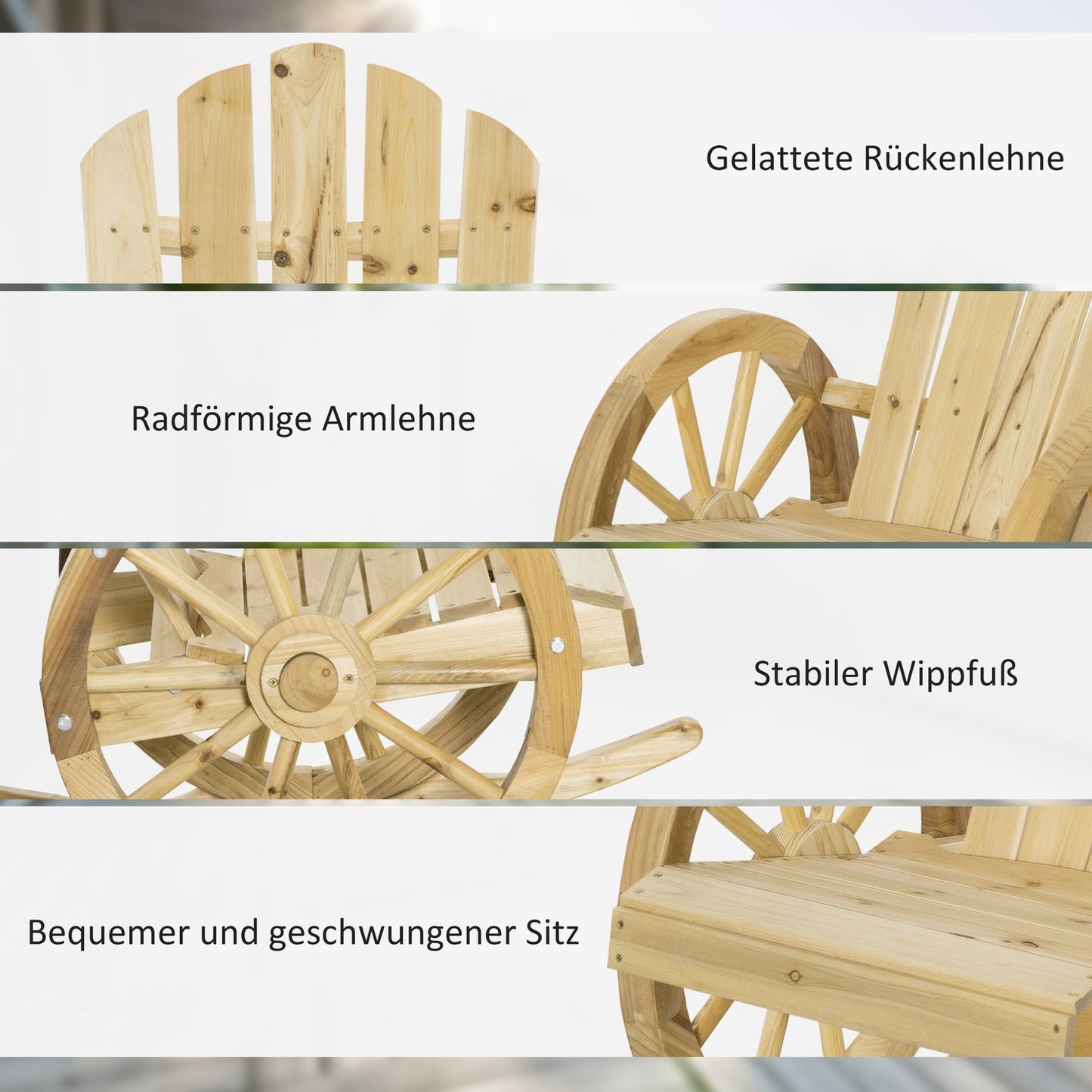 Rustic rocking chair in solid wood for garden, 68x88x92 cm