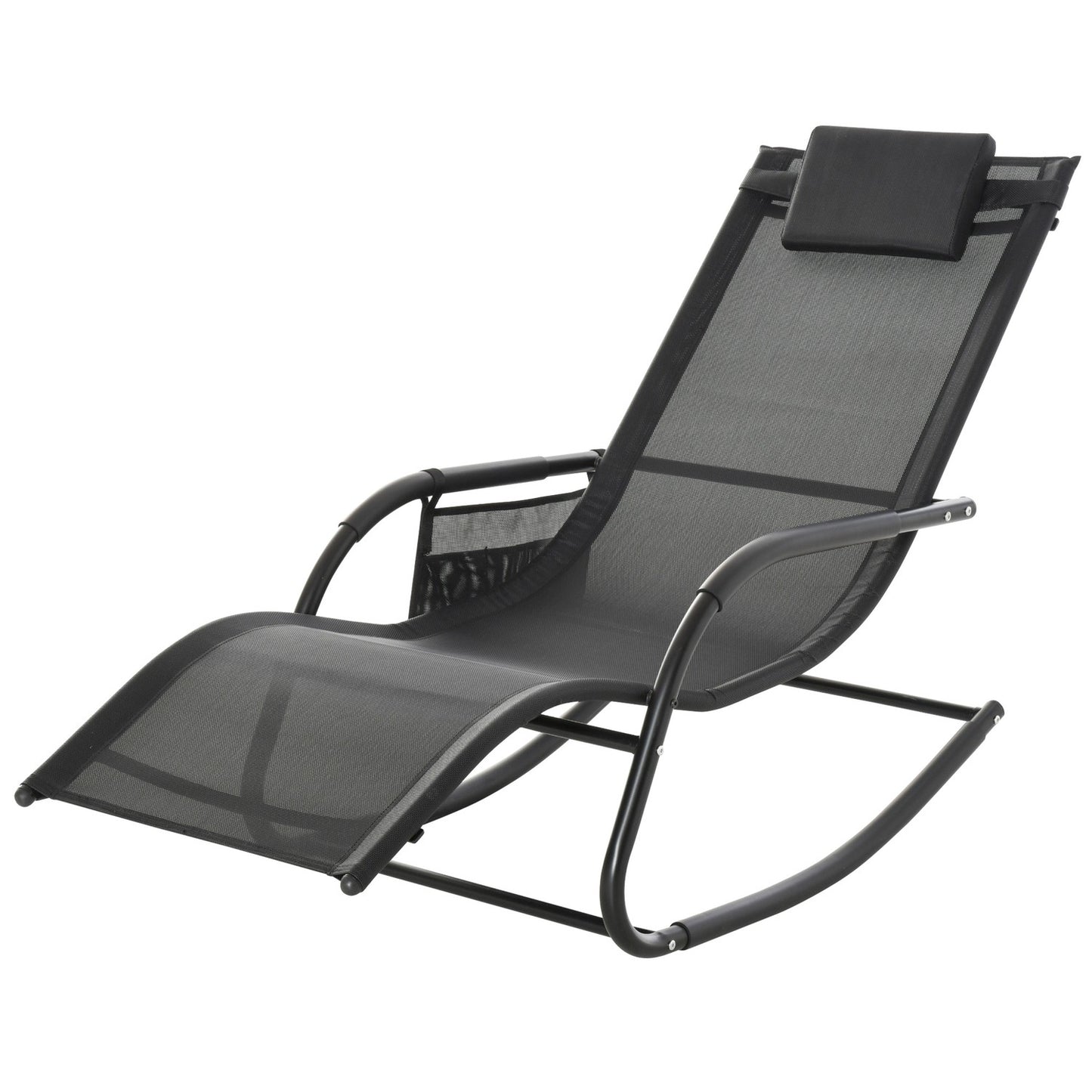 Black Metal Mesh Rocking Lounger, 150 x 62 x 88 cm